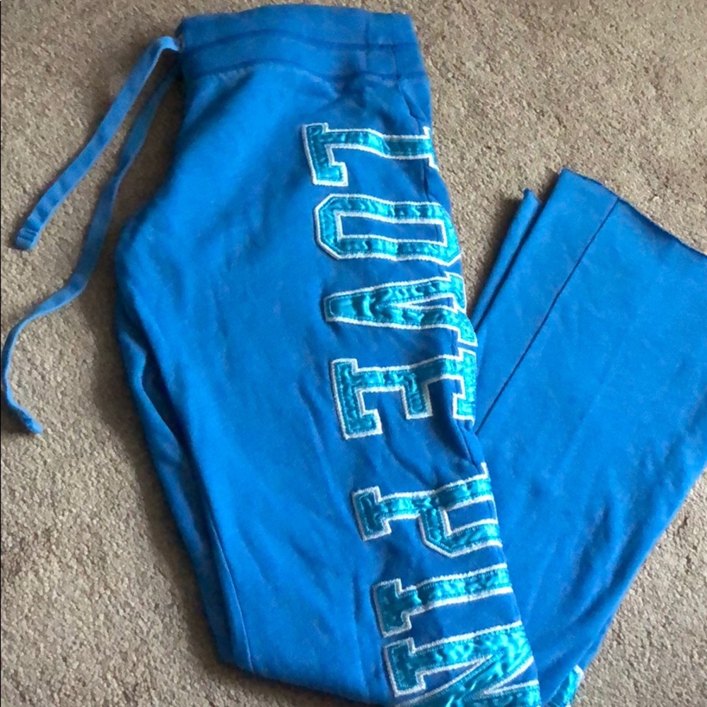 Blue Victoria’s Secret pink bell bottom sweats